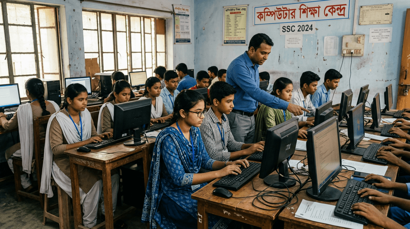 ক্লাসরুমে টাইপিং অনুশীলন করছে SSC পরীক্ষার্থীরা